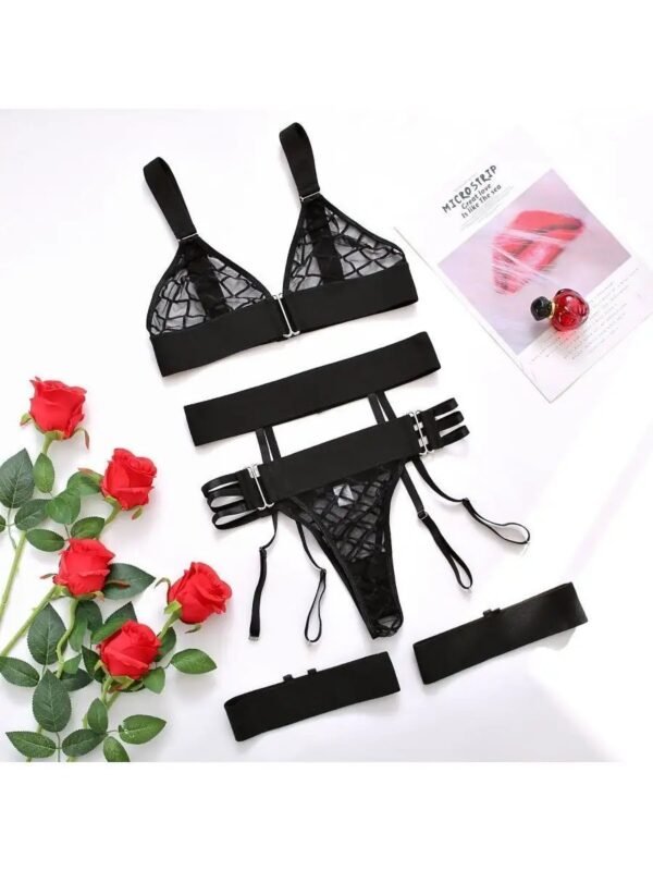 Plaid Sensual Lingerie With Transparent Sexy Bra And Set Woman 5 Pieces See Through Underwear - Image 8