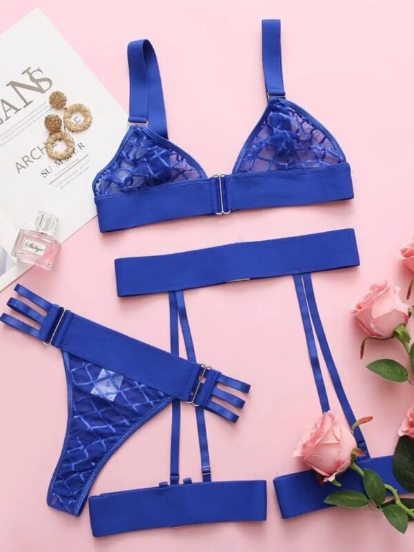 Plaid Sensual Lingerie With Transparent Sexy Bra And Set Woman 5 Pieces See Through Underwear - Image 7