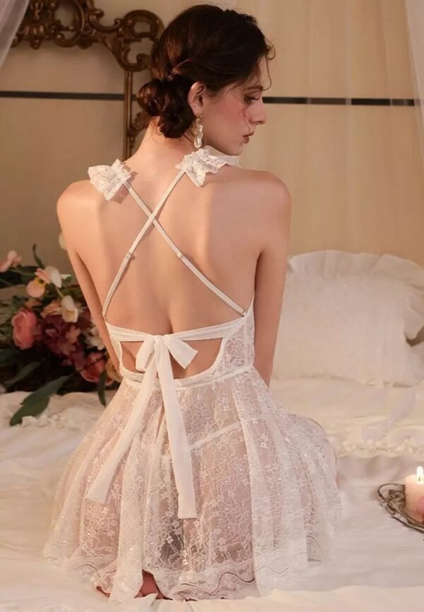 V-Neck Sexy Women Nightdress Lace Hollow Out Fashion Sleepwear+T Pant Suit - Image 5